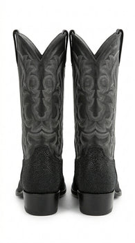 Men’s King Exotic Black Stingray Snip Toe Boots, Single Stone Handmade Western Dress Boots