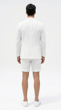 Men’s White Seersucker Suit with Shorts, Summer Wedding Beach Casual Mini Pinstripe Suit Set