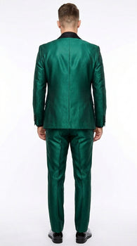Men’s Emerald Green 3 Piece Tuxedo with Black Satin Shawl Lapel and Matching Vest