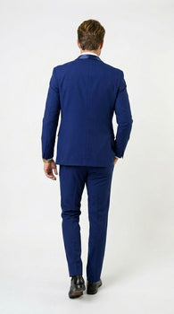 Men’s Bright Sapphire Blue 1 Button Shawl Lapel Vested Tuxedo, Formal Wedding Prom Dinner Suit Set