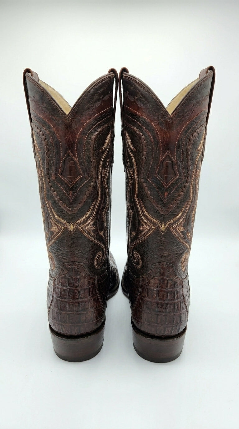 Los Altos Caiman Tail Cowboy Boots for Men – Faded Brown Pointed Toe Western Boots