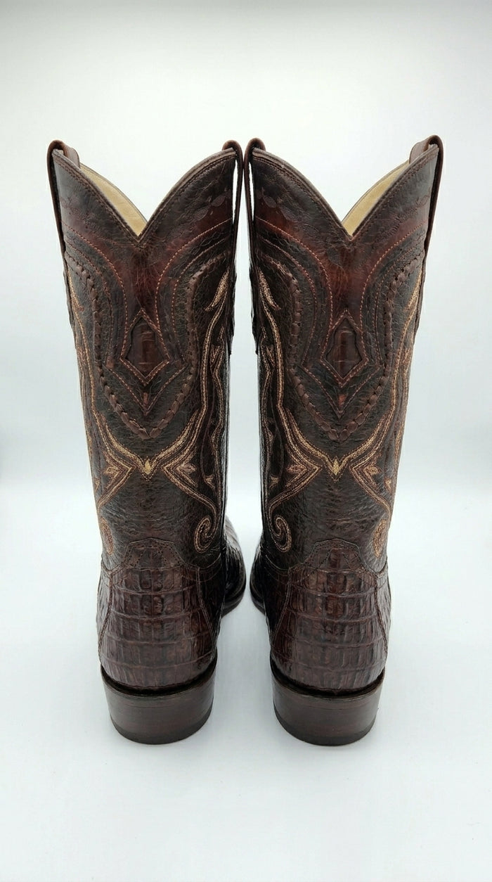 Los Altos Caiman Tail Cowboy Boots for Men – Faded Brown Pointed Toe Western Boots