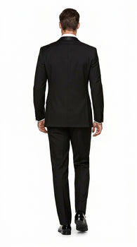 Men’s Black Double Breasted Tuxedo Suit with Jacket and Pants, Formal Wedding Prom Suit