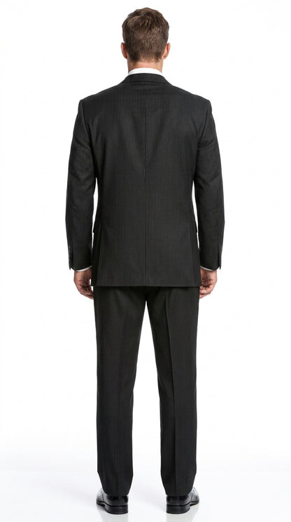 Men’s Black Shadow Stripe 3 Piece Suit, Tone on Tone Pinstripe Italian Design Formal Suit