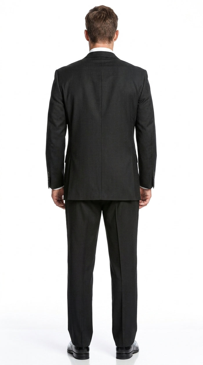 Men’s Black Shadow Stripe 3 Piece Suit, Tone on Tone Pinstripe Italian Design Formal Suit
