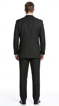 Men’s Black Shadow Stripe 3 Piece Suit, Tone on Tone Pinstripe Italian Design Formal Suit