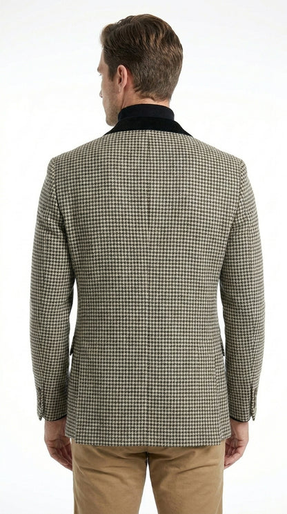 Men’s White and Black Houndstooth Checkered Blazer, Dress Casual Sport Coat Jacket