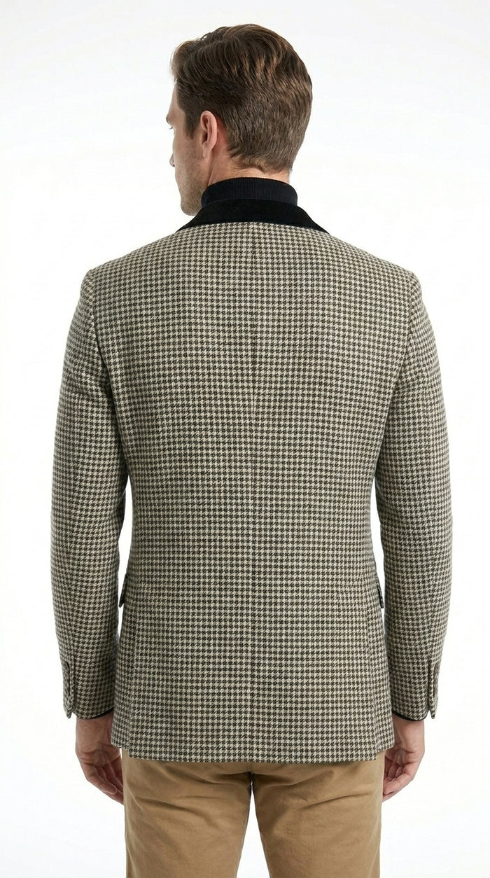 Men’s White and Black Houndstooth Checkered Blazer, Dress Casual Sport Coat Jacket