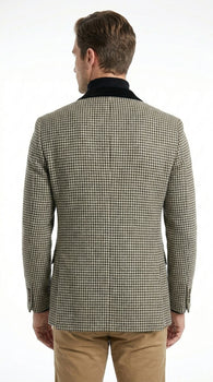 Men’s White and Black Houndstooth Checkered Blazer, Dress Casual Sport Coat Jacket