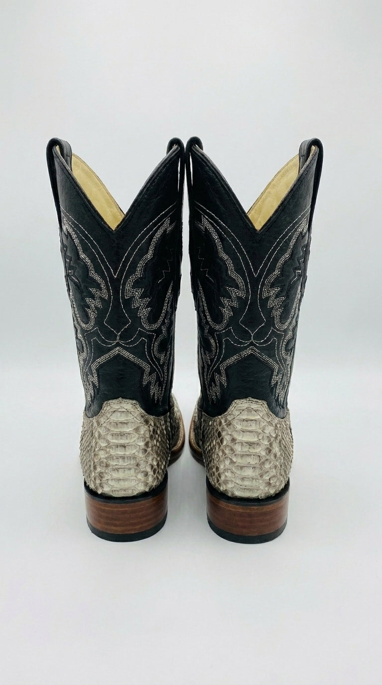 Men’s Natural Python Square Toe Boots, Exotic Western Cowboy Dress Boots