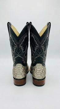 Men’s Natural Python Square Toe Boots, Exotic Western Cowboy Dress Boots