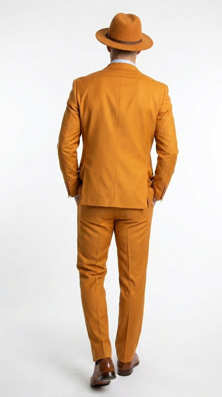 Men’s Light Rust Copper 2 Button Modern Fit Suit, Fall Color Church Dress Suit