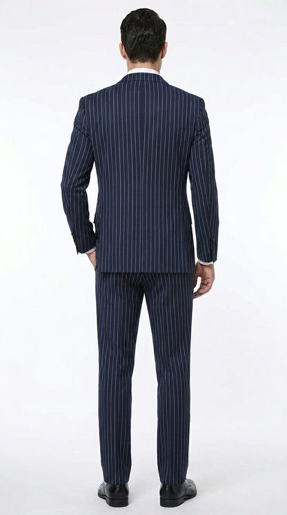 Men’s Navy Blue Double Breasted Gangster Pinstripe Suit, 1920s Formal Dress Suit