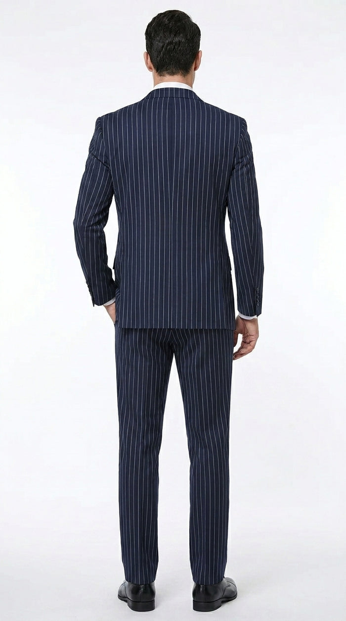 Men’s Navy Blue Double Breasted Gangster Pinstripe Suit, 1920s Formal Dress Suit