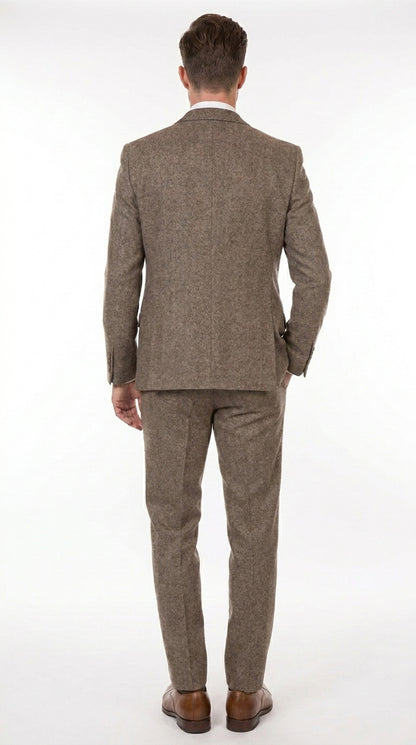 Men’s Vintage Brown Tweed Herringbone 1920s Suit, Classic Gatsby Style Dress Suit