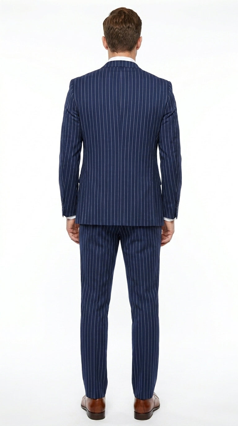 Men’s Teal Indigo Bright Blue Cobalt Pinstripe 3 Piece Suit, Formal Wedding Business Dress Suit Modern Fit