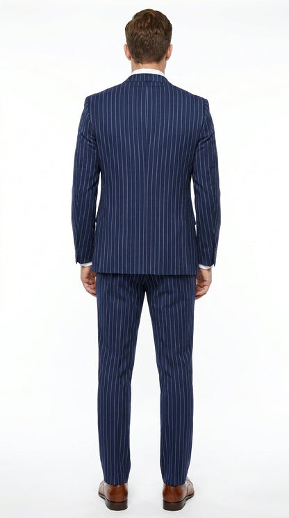 Men’s Teal Indigo Bright Blue Cobalt Pinstripe 3 Piece Suit, Formal Wedding Business Dress Suit Modern Fit