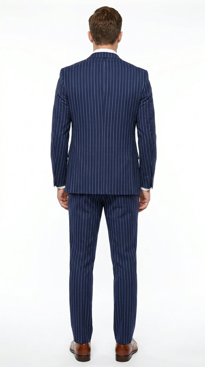 Men’s Teal Indigo Bright Blue Cobalt Pinstripe 3 Piece Suit, Formal Wedding Business Dress Suit Modern Fit