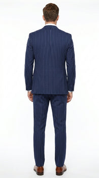 Men’s Teal Indigo Bright Blue Cobalt Pinstripe 3 Piece Suit, Formal Wedding Business Dress Suit