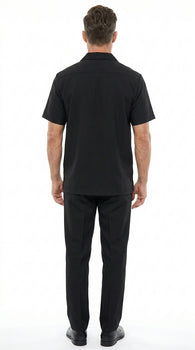Men’s Black Big and Tall Walking Suit with Short Sleeve Shirt and Matching Pants, Casual Suit up to 6XL