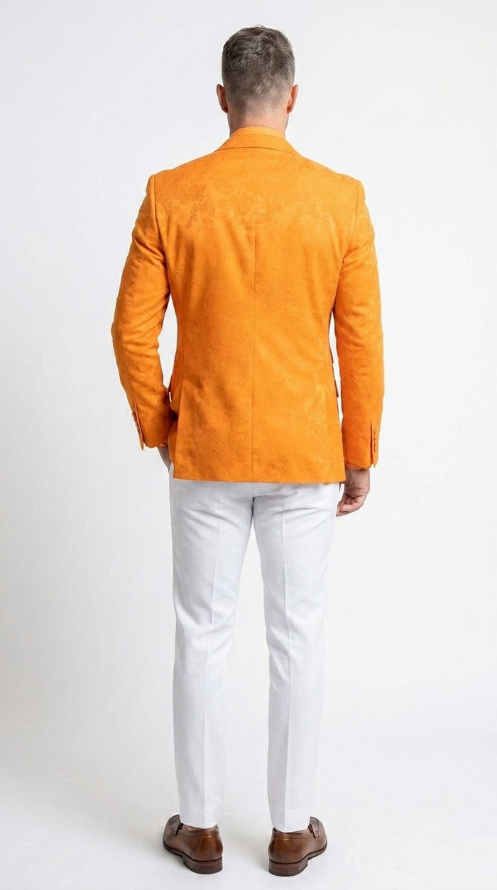 Men’s Mango Orange Blazer White Pants Formal Outfit