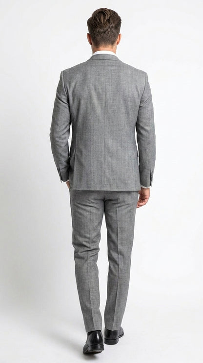 Men’s Charcoal Grey Windowpane Plaid 3 Piece Suit, 2 Button Vested Formal Dress Suit