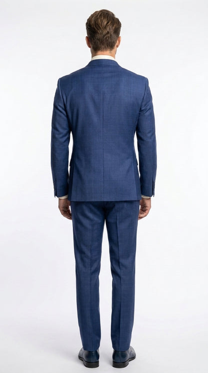 Vinci Men’s Blue Double Breasted Glen Plaid 2 Piece Suit, Formal Wedding Business Dress Suit Modern Fit