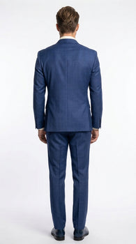 Vinci Men’s Blue Double Breasted Glen Plaid 2 Piece Suit, Formal Wedding Business Dress Suit