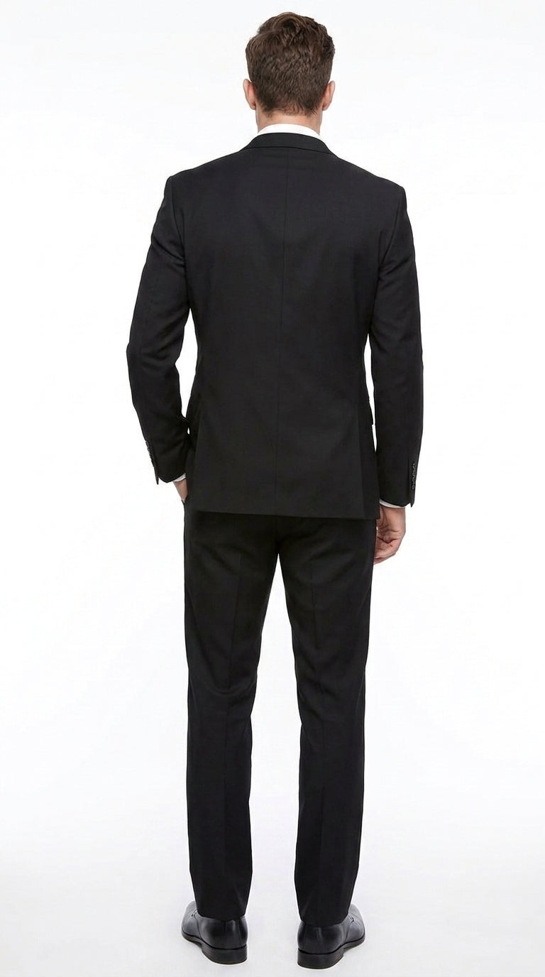 Men’s Black 3 Piece Wool Suit, Super 150’s Italian Fabric Business Wedding Formal Suit