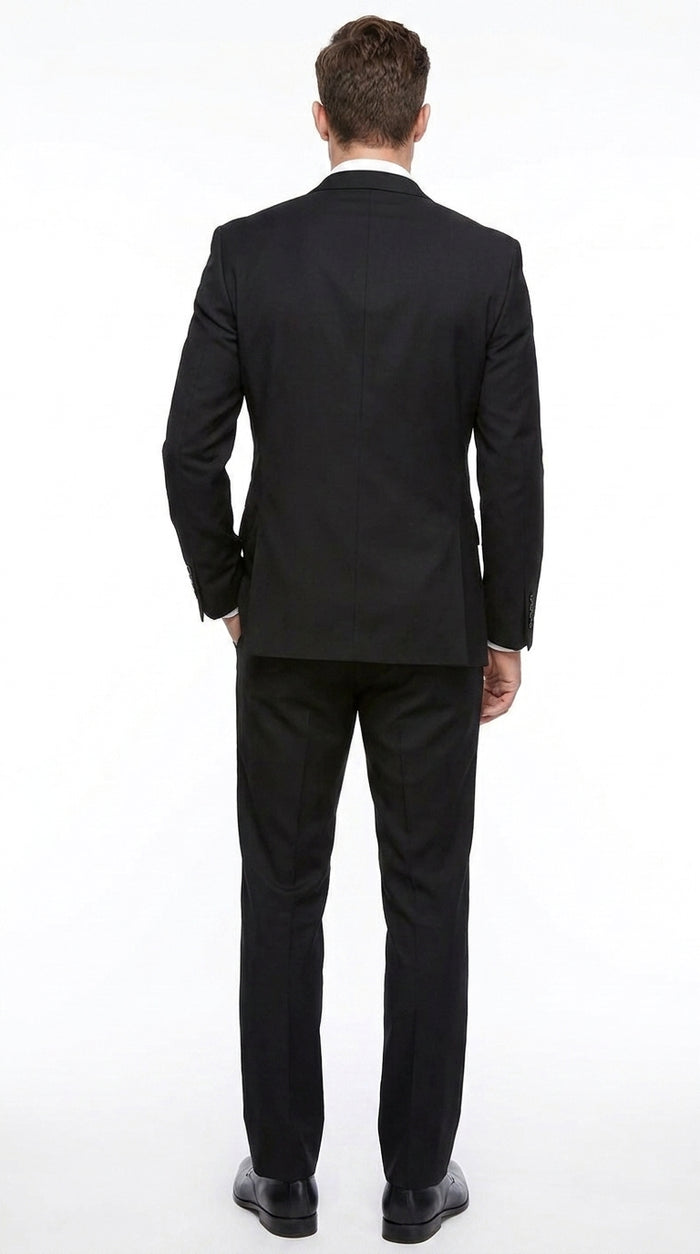Men’s Black 3 Piece Wool Suit, Super 150’s Italian Fabric Business Wedding Formal Suit