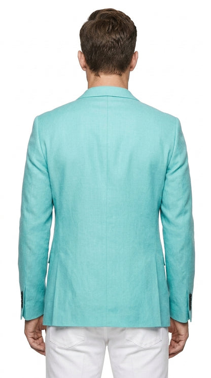 Men’s Aqua One Button Blazer, Formal Dress Sport Coat for Wedding Prom and Parties