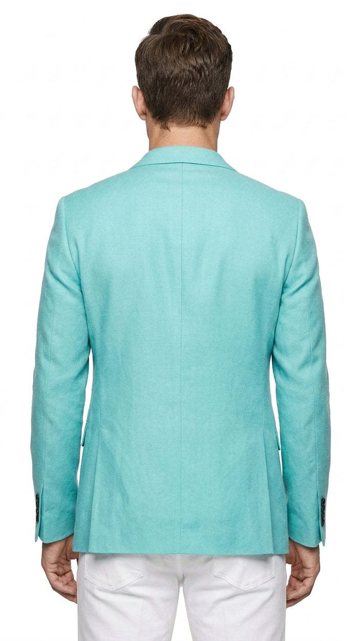 Men’s Aqua One Button Blazer, Formal Dress Sport Coat for Wedding Prom and Parties