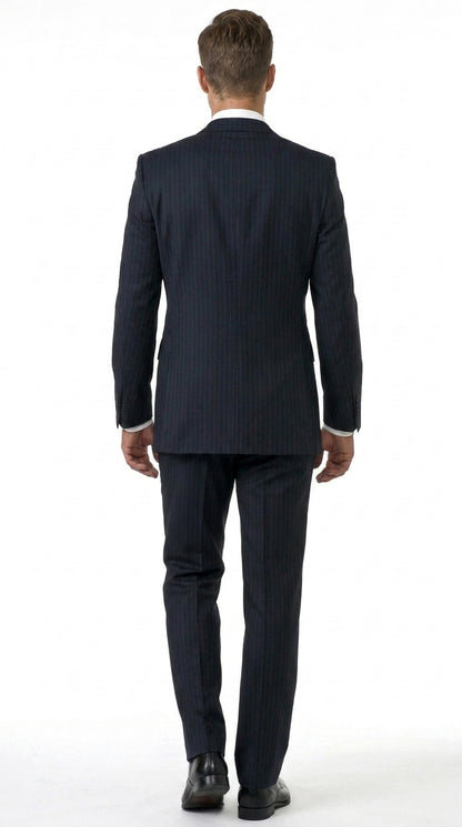 Men’s Black Pinstripe 2 Button Business Suit, Affordable 2 Piece Formal Dress Suit Clearance Sale