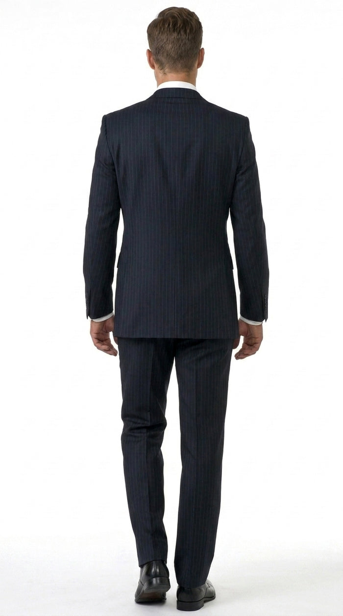 Men’s Black Pinstripe 2 Button Business Suit, Affordable 2 Piece Formal Dress Suit Clearance Sale
