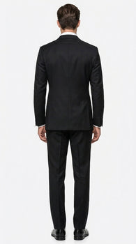 Tiglio Men’s Black Peak Lapel 2-Piece Suit – Classic Wedding, Business and Formal Suit
