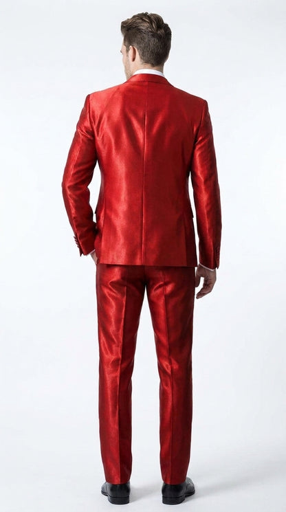 Men’s Red Shiny 3-Piece Suit – Satin Wedding, Prom, Party and Formal Suit with Vest