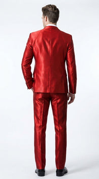 Men’s Red Shiny 3-Piece Suit – Satin Wedding, Prom, Party and Formal Suit with Vest