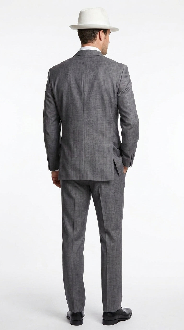 Men’s Grey 1920s Gangster Suit Package – Double-Breasted Suit with Untouchable Hat, Shirt and Tie