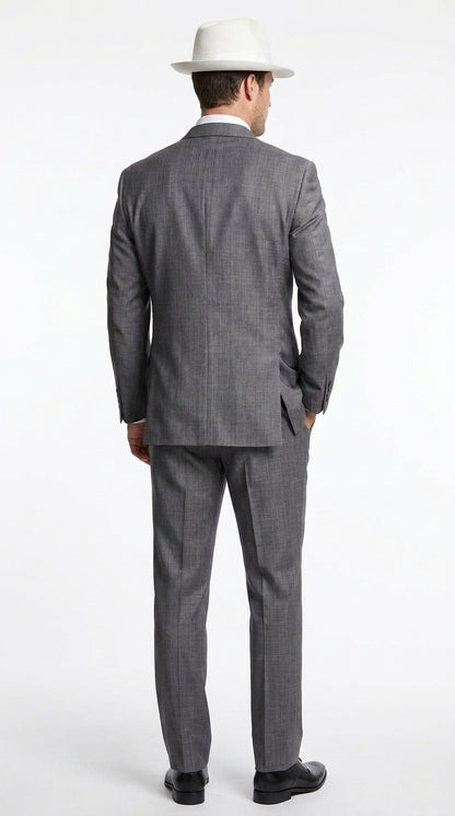Men’s Grey 1920s Gangster Suit Package – Double-Breasted Suit with Untouchable Hat, Shirt and Tie