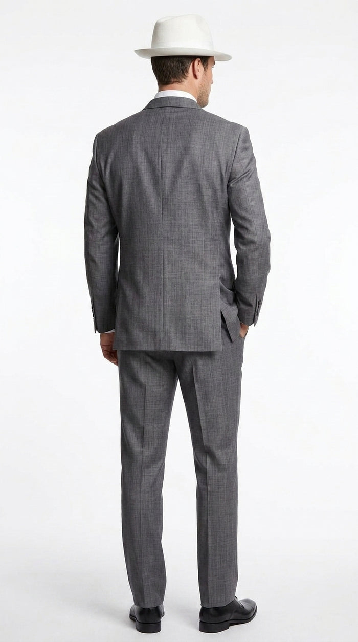 Men’s Grey 1920s Gangster Suit Package – Double-Breasted Suit with Untouchable Hat, Shirt and Tie