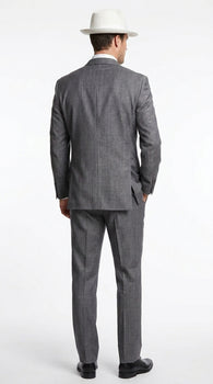 Men’s Grey 1920s Gangster Suit Package – Double-Breasted Suit with Untouchable Hat, Shirt and Tie