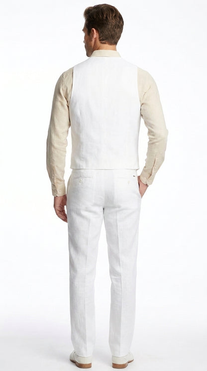 Men'S Beach WeddinMen’s White Linen Beach Wedding Vest and Pants Set, Formal Waistcoat Tuxedo Outfitg Tuxedo Linen Dress Tuxedo Wedding Men'S Vest ~ Waistcoat ~ Waist Coat & Pants