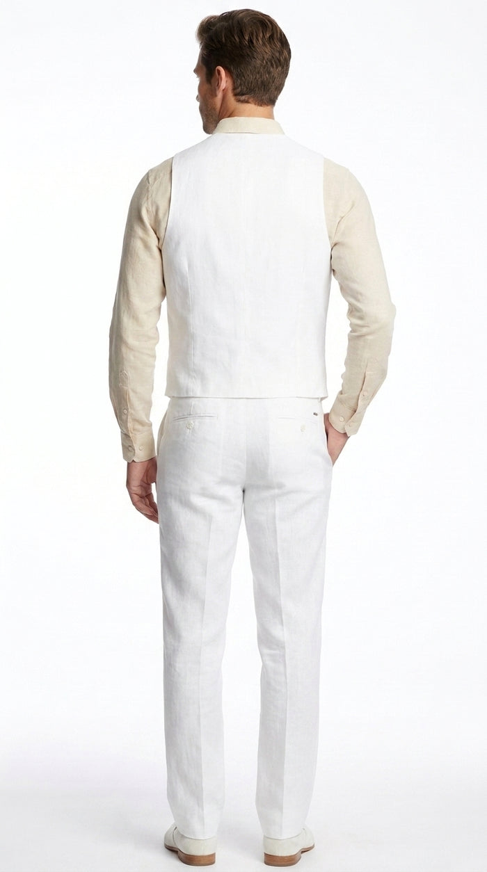 Men'S Beach WeddinMen’s White Linen Beach Wedding Vest and Pants Set, Formal Waistcoat Tuxedo Outfitg Tuxedo Linen Dress Tuxedo Wedding Men'S Vest ~ Waistcoat ~ Waist Coat & Pants