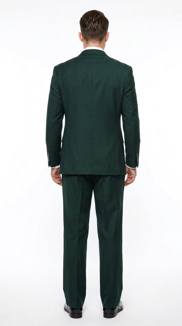 Men’s Hunter Green Big and Tall 3-Piece Wool Suit – Classic Fit Peak Lapel Suit with Double-Breasted Vest and Pleated Pants