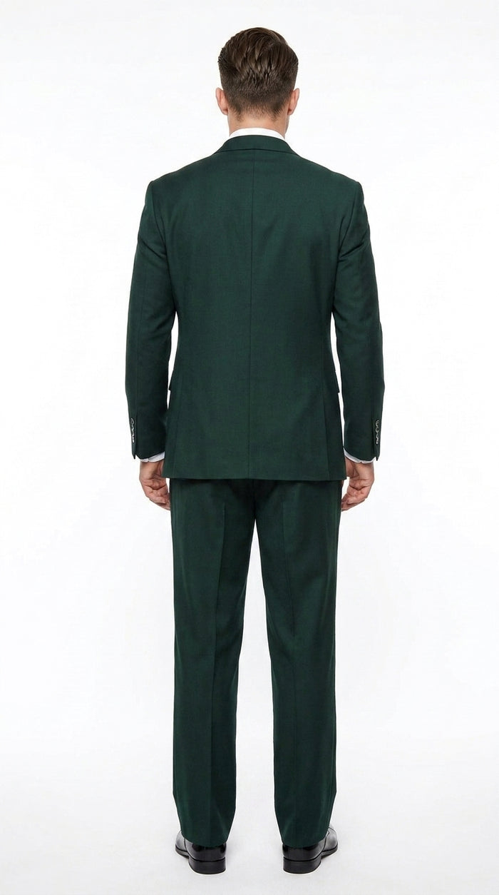 Men’s Hunter Green Big and Tall 3-Piece Wool Suit – Classic Fit Peak Lapel Suit with Double-Breasted Vest and Pleated Pants