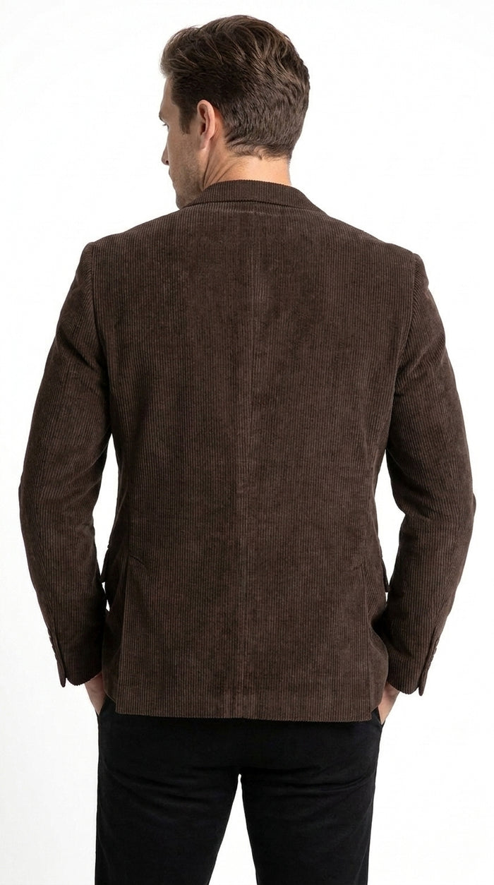 Men’s Chocolate Brown Corduroy Blazer, 100% Cotton Stretch Modern Fit Sport Coat