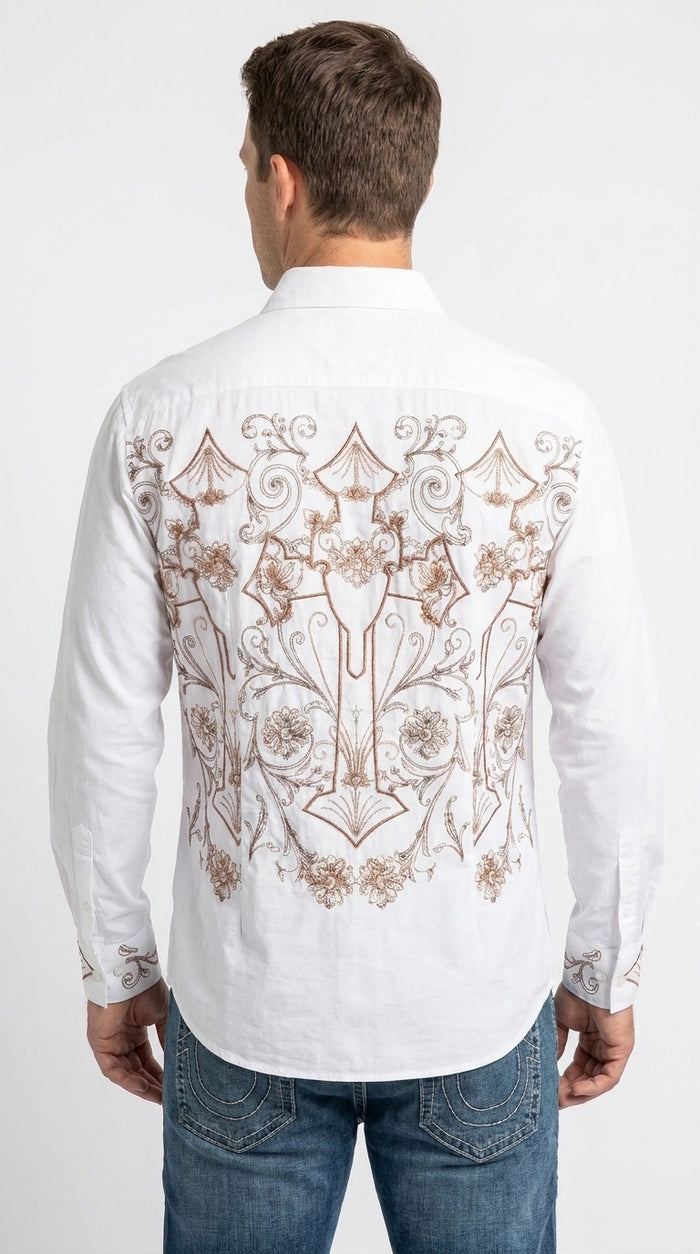 Men’s Multi Color Embroidered Cotton Dress Shirt, Stylish Casual Fashion Button Down Shirt