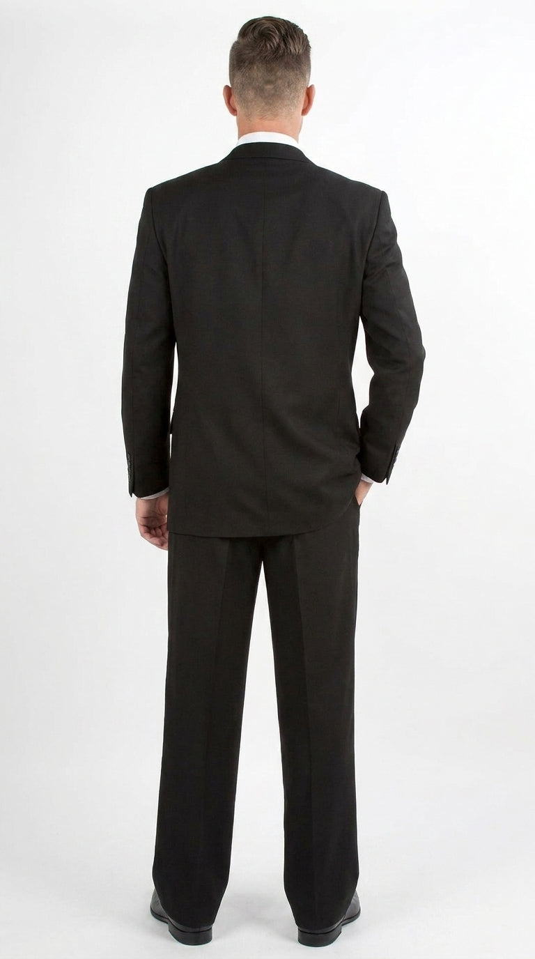 Men’s Black 3-Piece Suit – Classic Fit Three-Button Vested Suit with Single-Pleated Pants