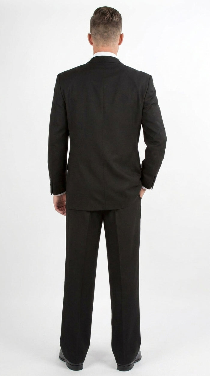 Men’s Black 3-Piece Suit – Classic Fit Three-Button Vested Suit with Single-Pleated Pants