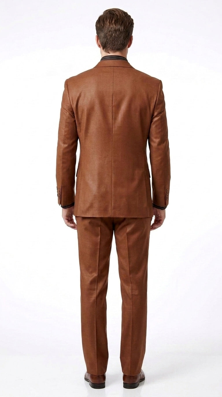 Men’s Rust Sharkskin 2-Piece Suit – Designer Two-Button Formal Suit with Sheen Finish